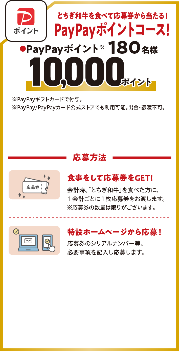 とちぎ和牛を食べて応募券から当たる！PayPayポイントコース